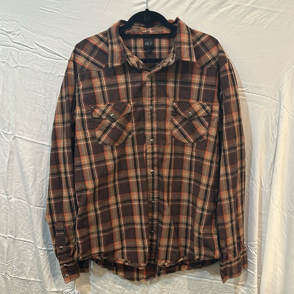 BKE Other - BKE Contour Men’s Plaid/Brown/Orange Button Down Shirt, Size XXL